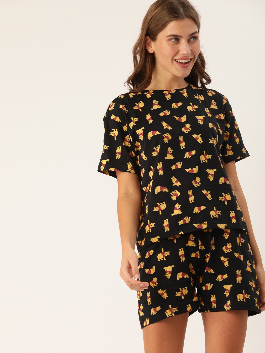 

Disney by DressBerry Women Black & Yellow Printed Night suit