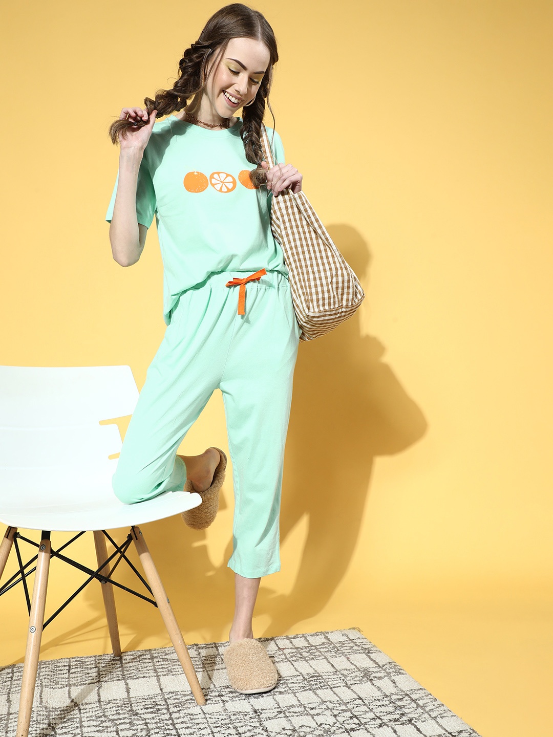 

DressBerry Women Teal Graphic Sleep Staple Night Suit