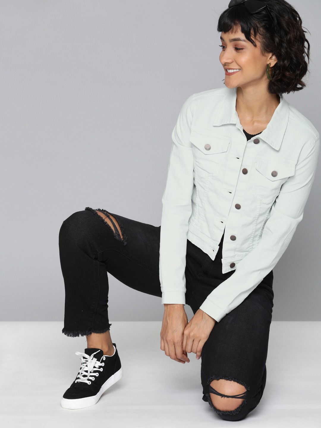 

HERE&NOW Women White Solid Denim Jacket
