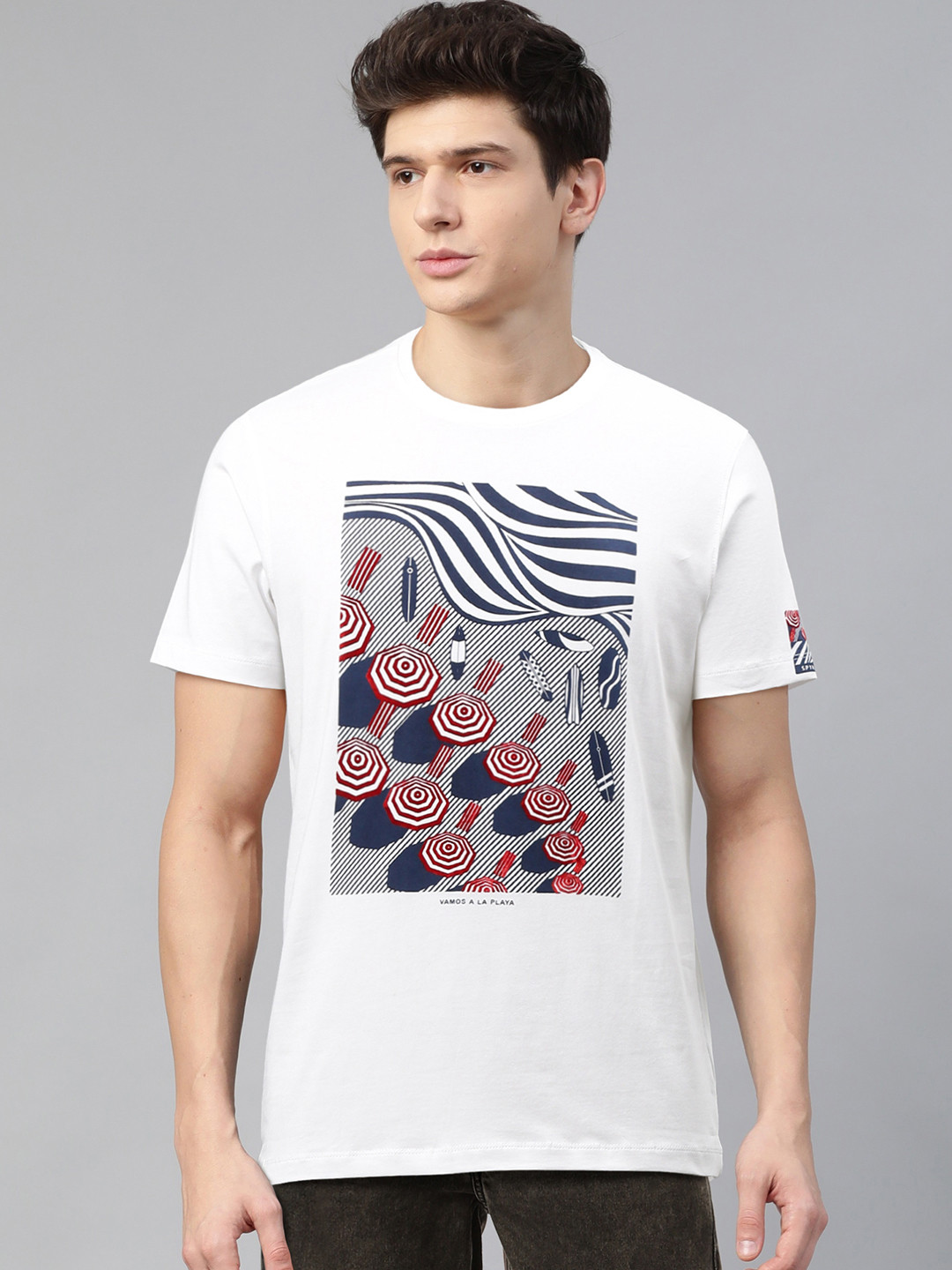 

SPYKAR Men White Solid Round Neck T-shirt