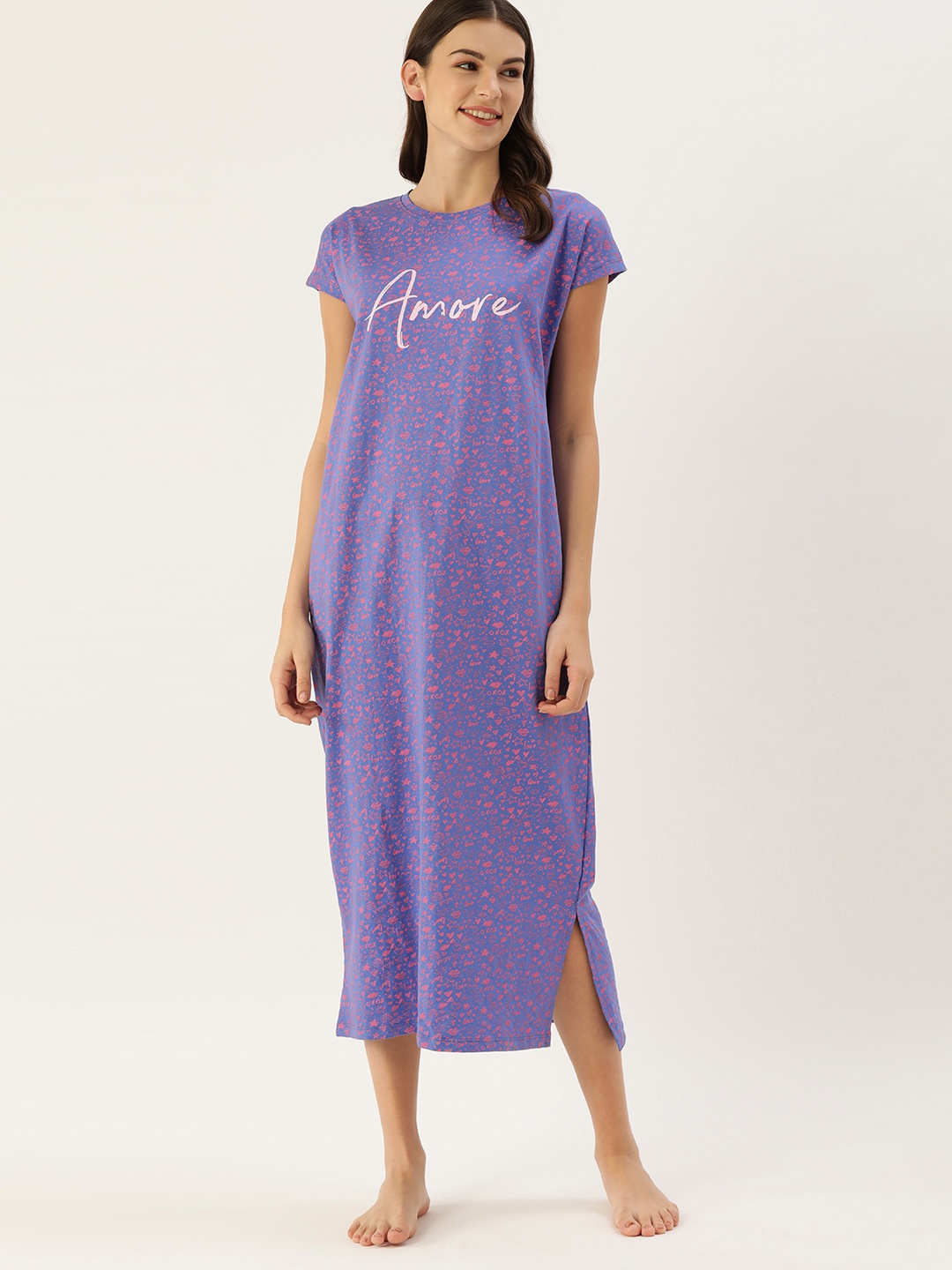 

DressBerry Purple & Pink Printed Nightdress