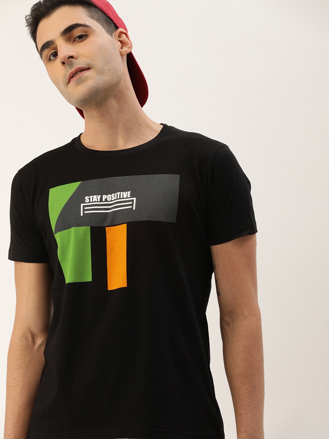 

Moda Rapido Men Black Printed Round Neck Pure Cotton T-shirt