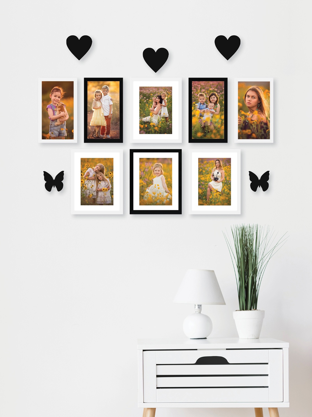 

RANDOM Set Of 8 White & Black Solid Wall Photo Frames