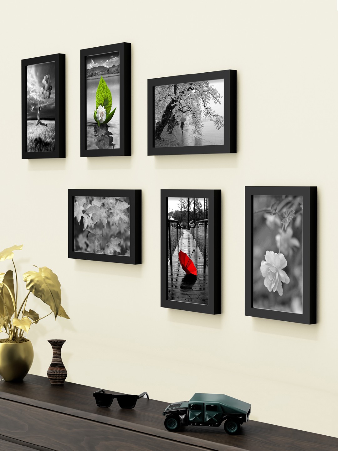 

RANDOM Set Of 6 Black Solid Wall Photo Frames