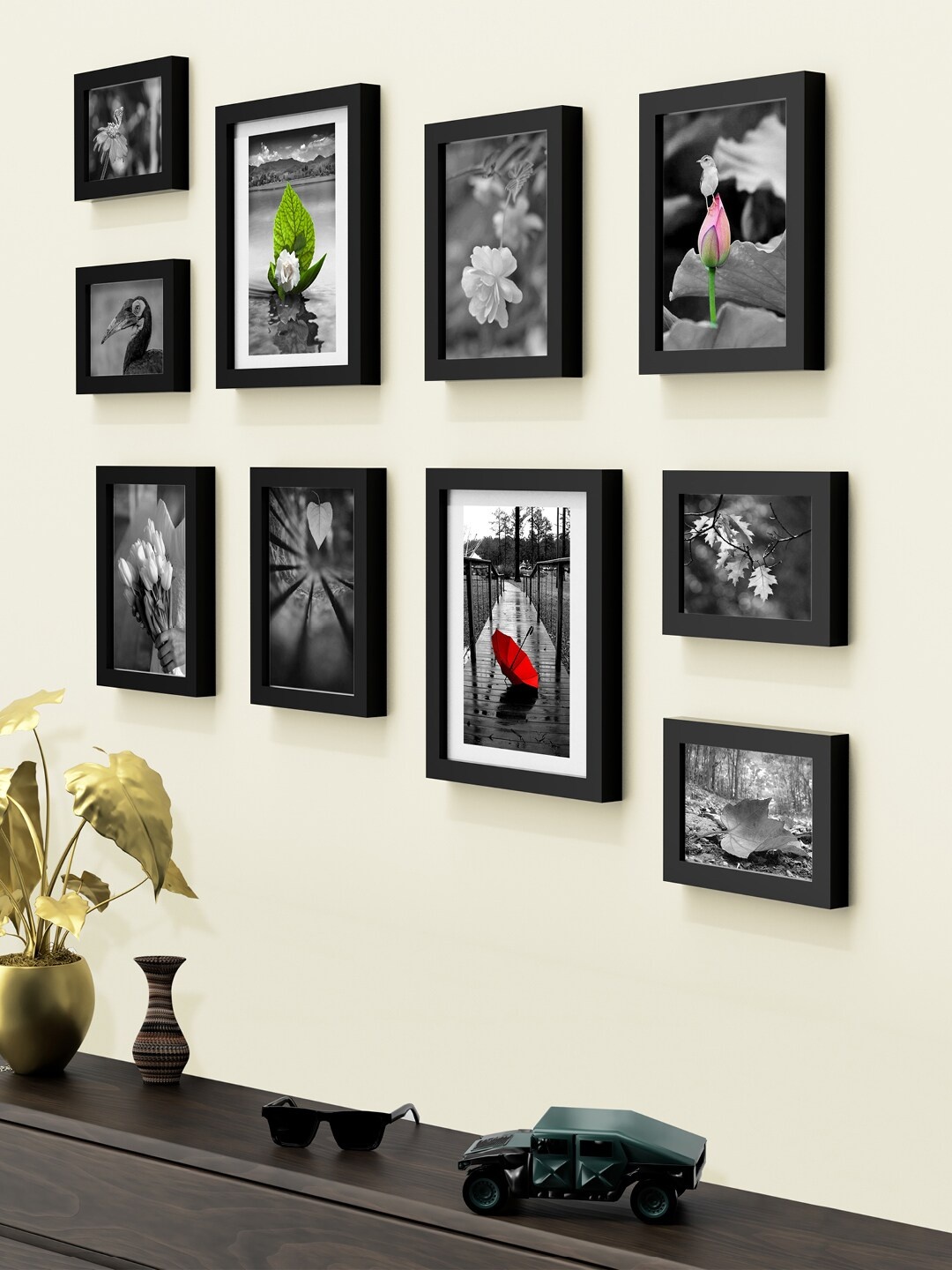 

RANDOM Set Of 10 Black Solid Wall Photo Frames
