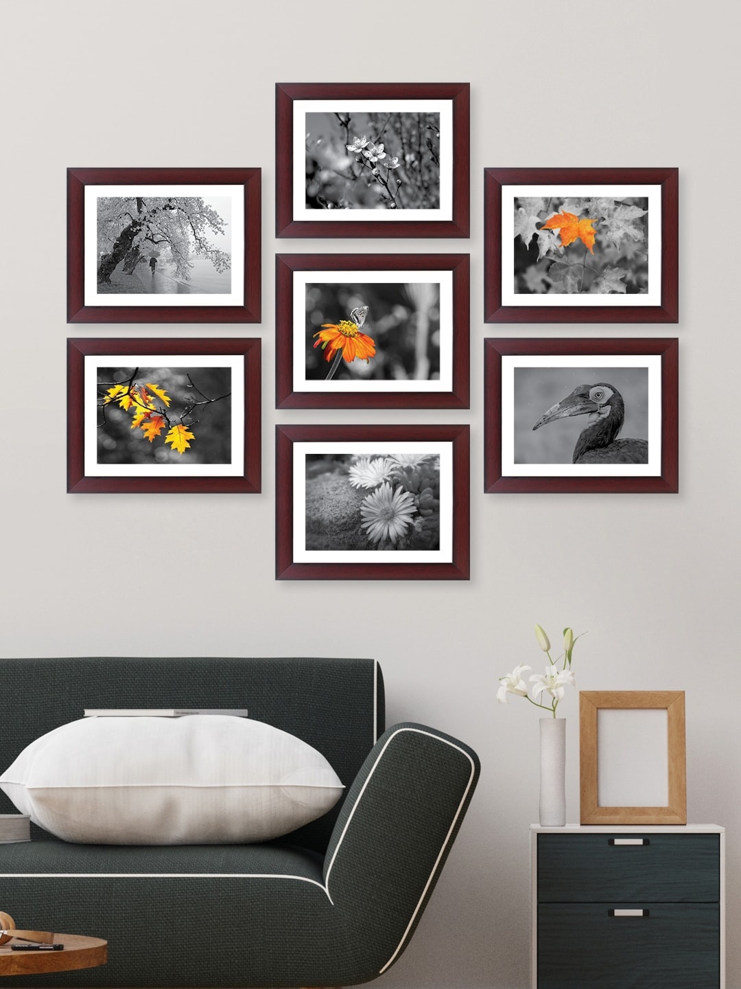 

RANDOM Set Of 7 Brown Solid Wall Photo Frames