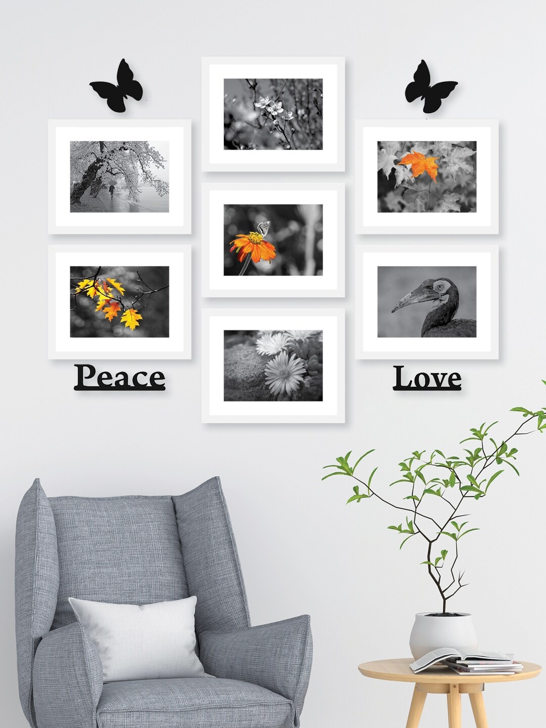 

RANDOM Set Of 7 White Solid Collage Photo Frames With Black Plaques