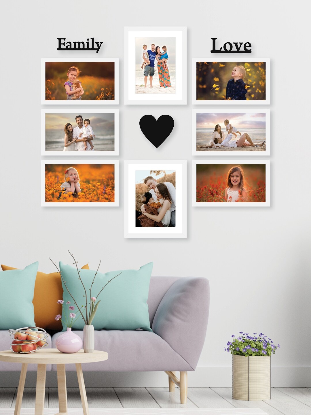 

RANDOM Set Of 8 White Solid Collage Photo Frames With Black Plaques