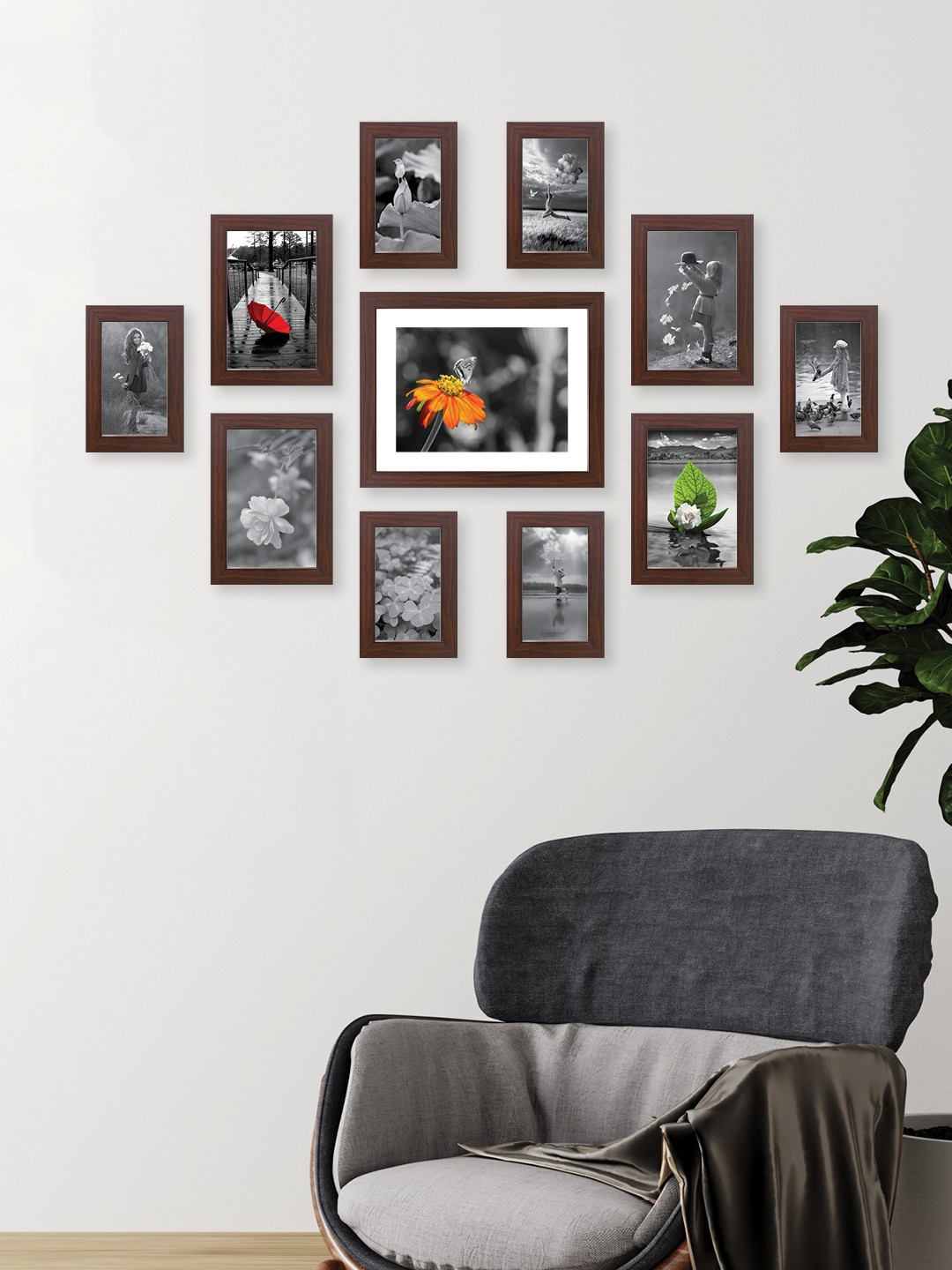 

RANDOM Set Of 11 Brown Solid Collage Photo Frames