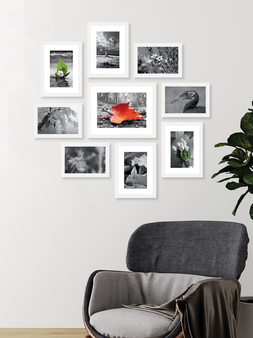 

RANDOM Set Of 9 White Solid Collage Photo Frames