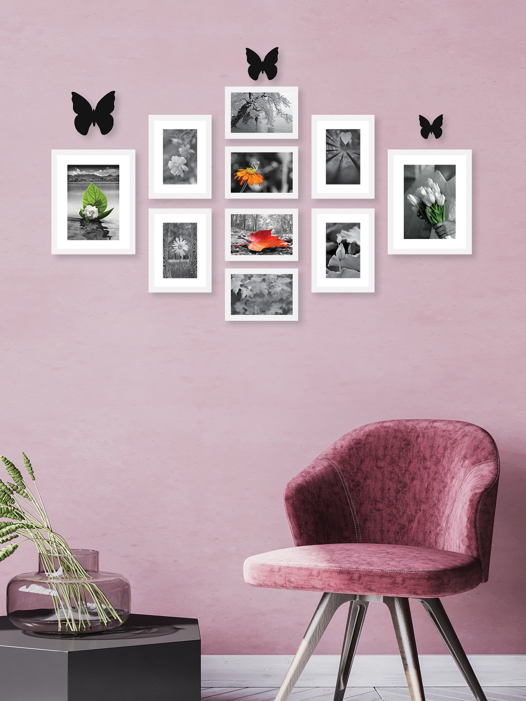 

RANDOM Set of 10 White & Black New Synthetic Collage Photo Frames with 'Butterfly' Plaques