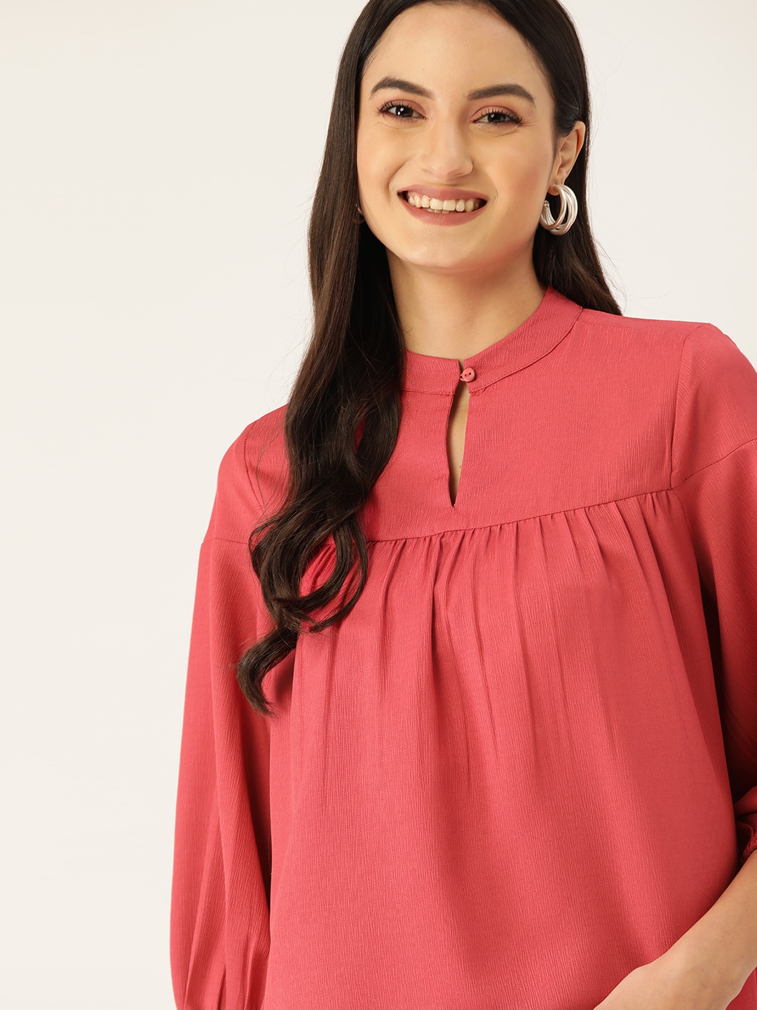 

DressBerry Women Coral Pink Solid A-Line Top