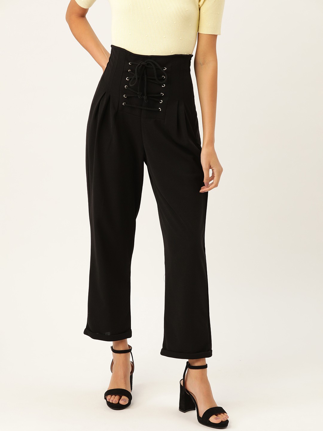 

DressBerry Women Black Straight Fit Solid Parallel Trousers