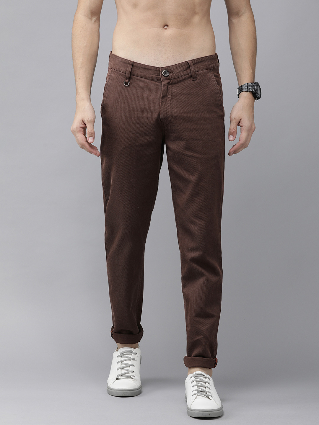 

Roadster Men Coffee Brown Slim Fit Solid Chinos