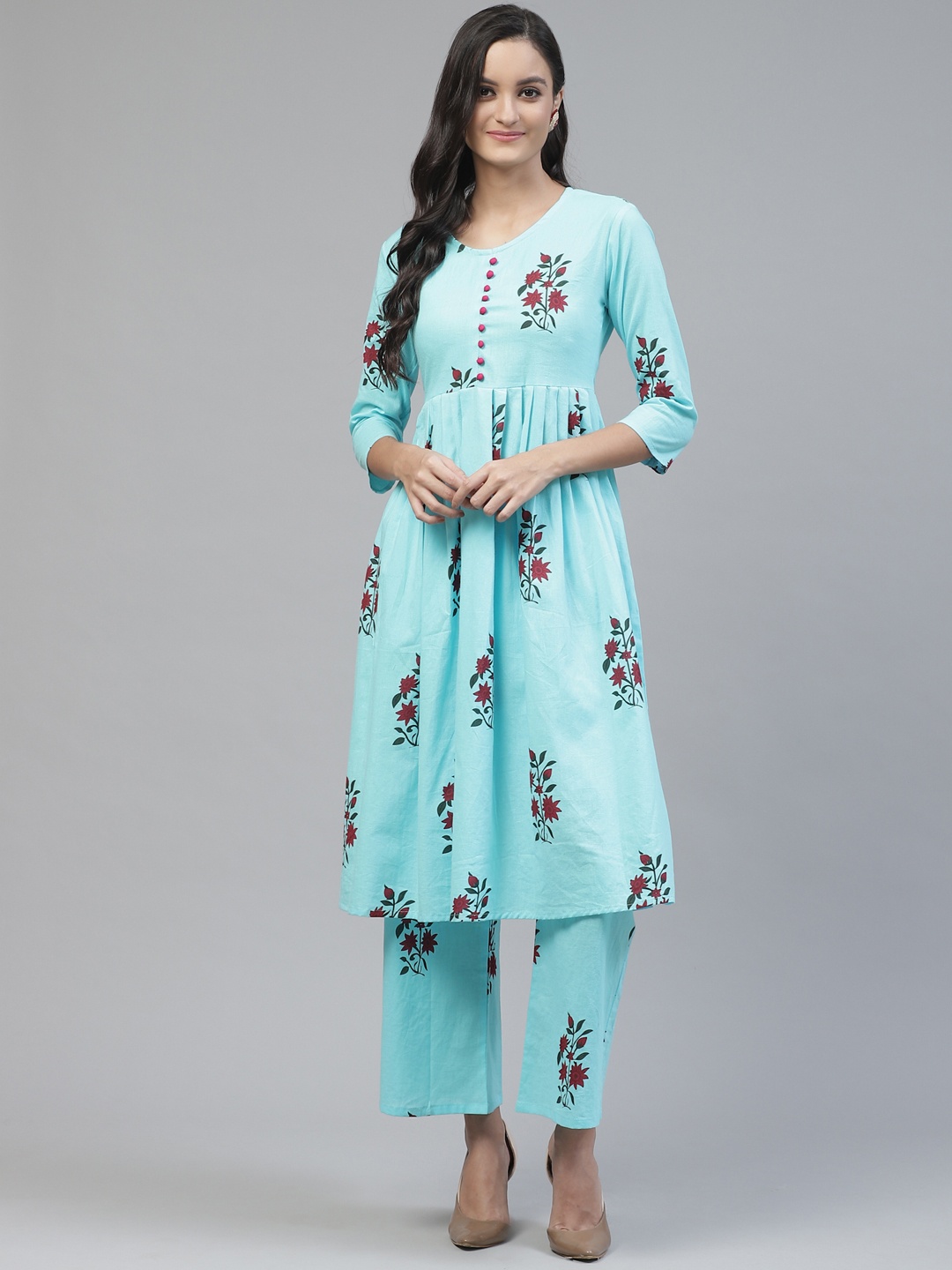 

Fabriko Women Blue & Maroon Floral Print Kurta with Palazzos