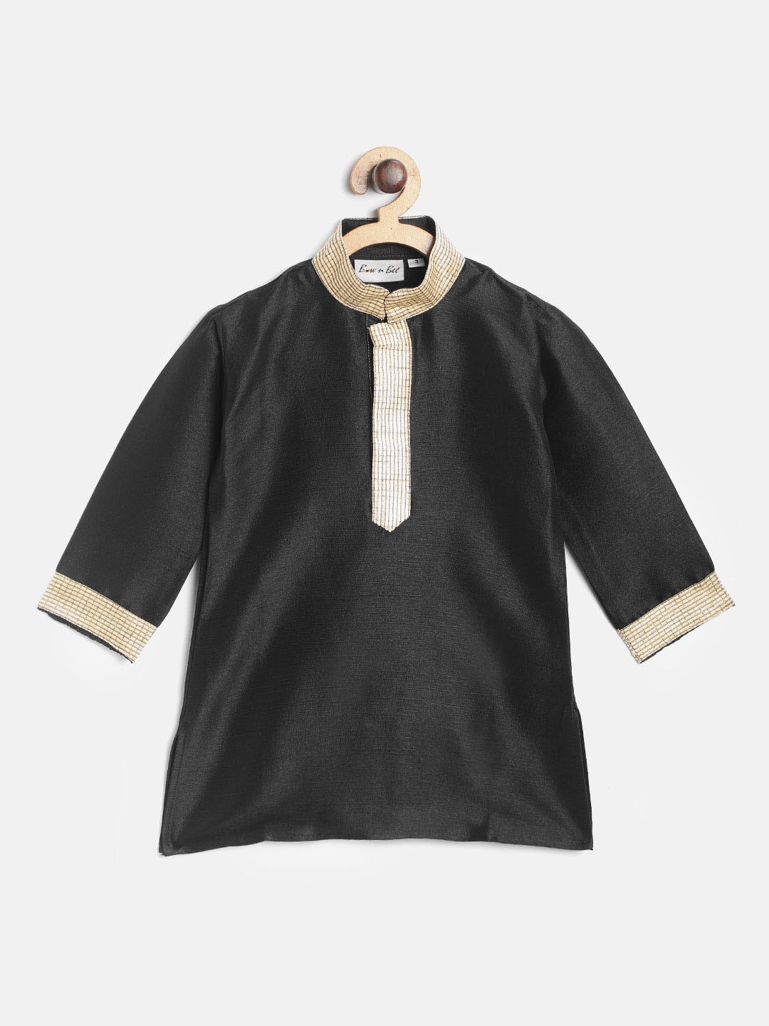 

BownBee Boys Black Solid Straight Kurta