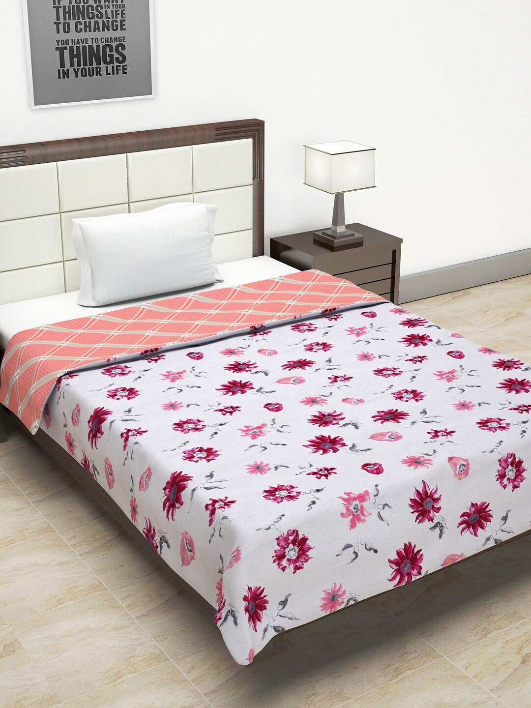 

URBAN SPACE Pink & White Floral AC Room 350 GSM Single Bed Dohar
