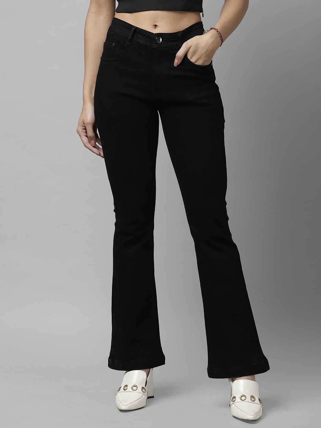 

KASSUALLY BASICS Women Black Bootcut Mid-Rise Clean Look Jeans