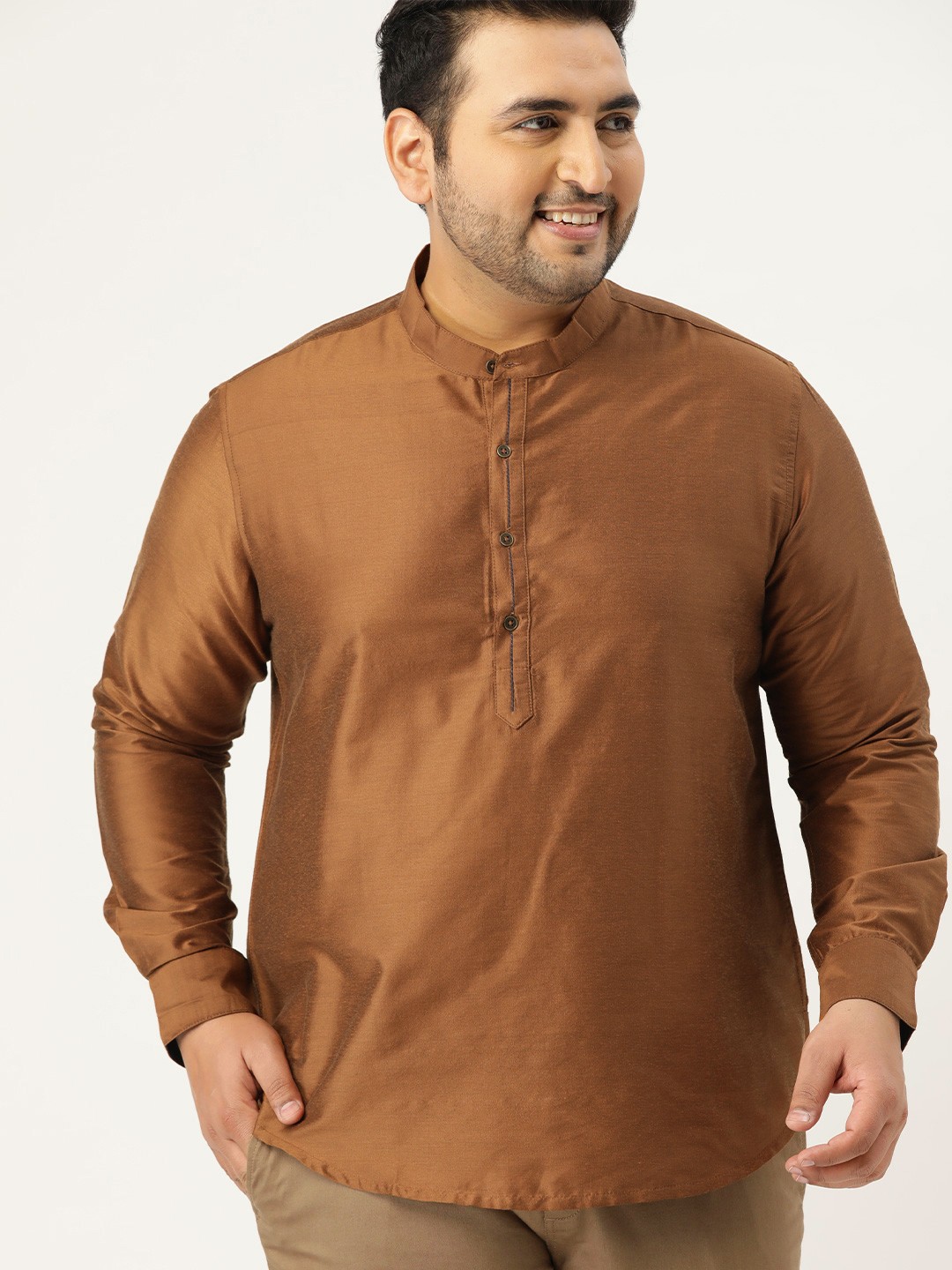 

Sztori Plus Size Men Brown Solid Straight Kurta