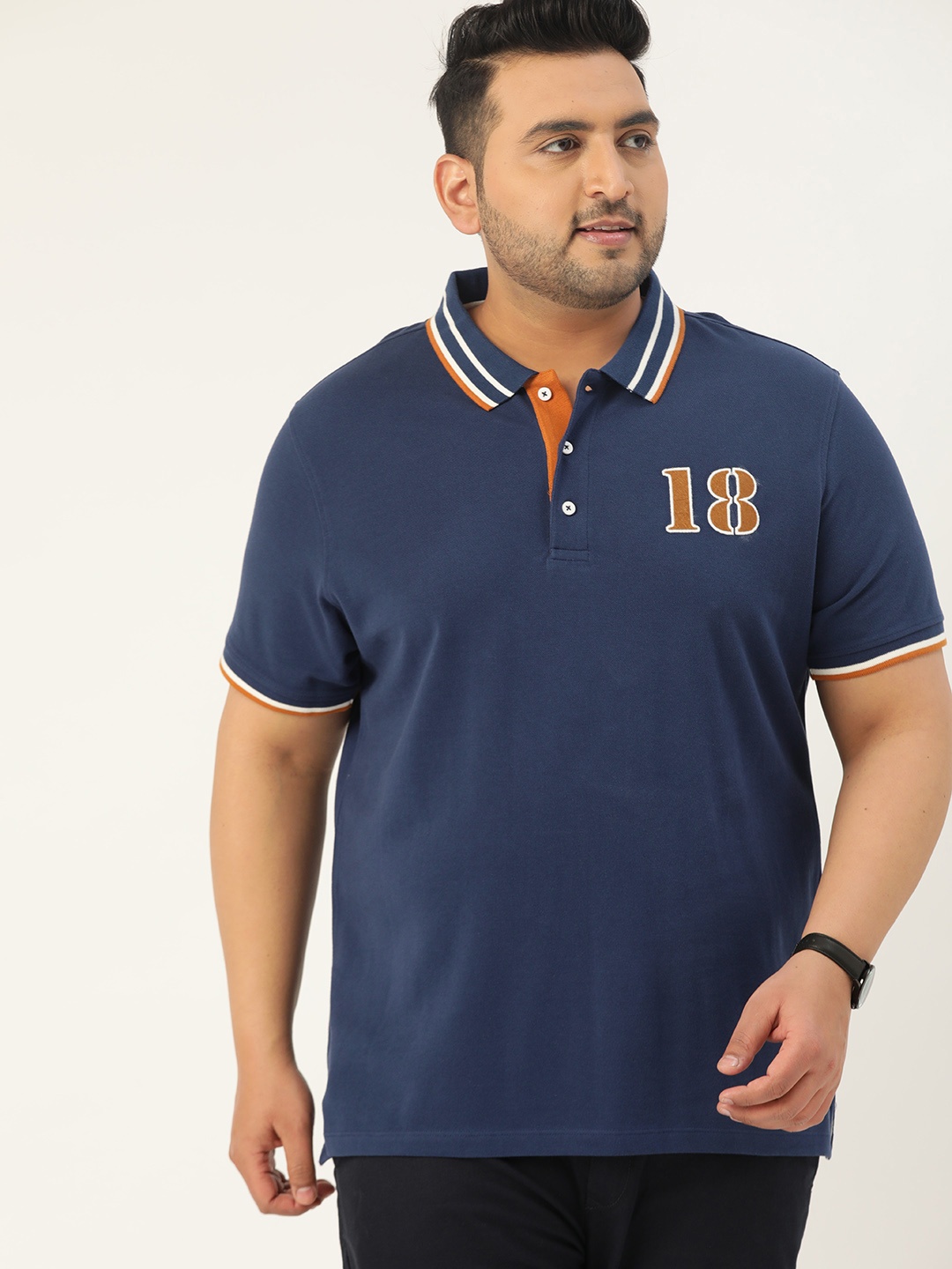 

Sztori Men Plus Size Blue Solid Pure Cotton Polo Collar T-shirt