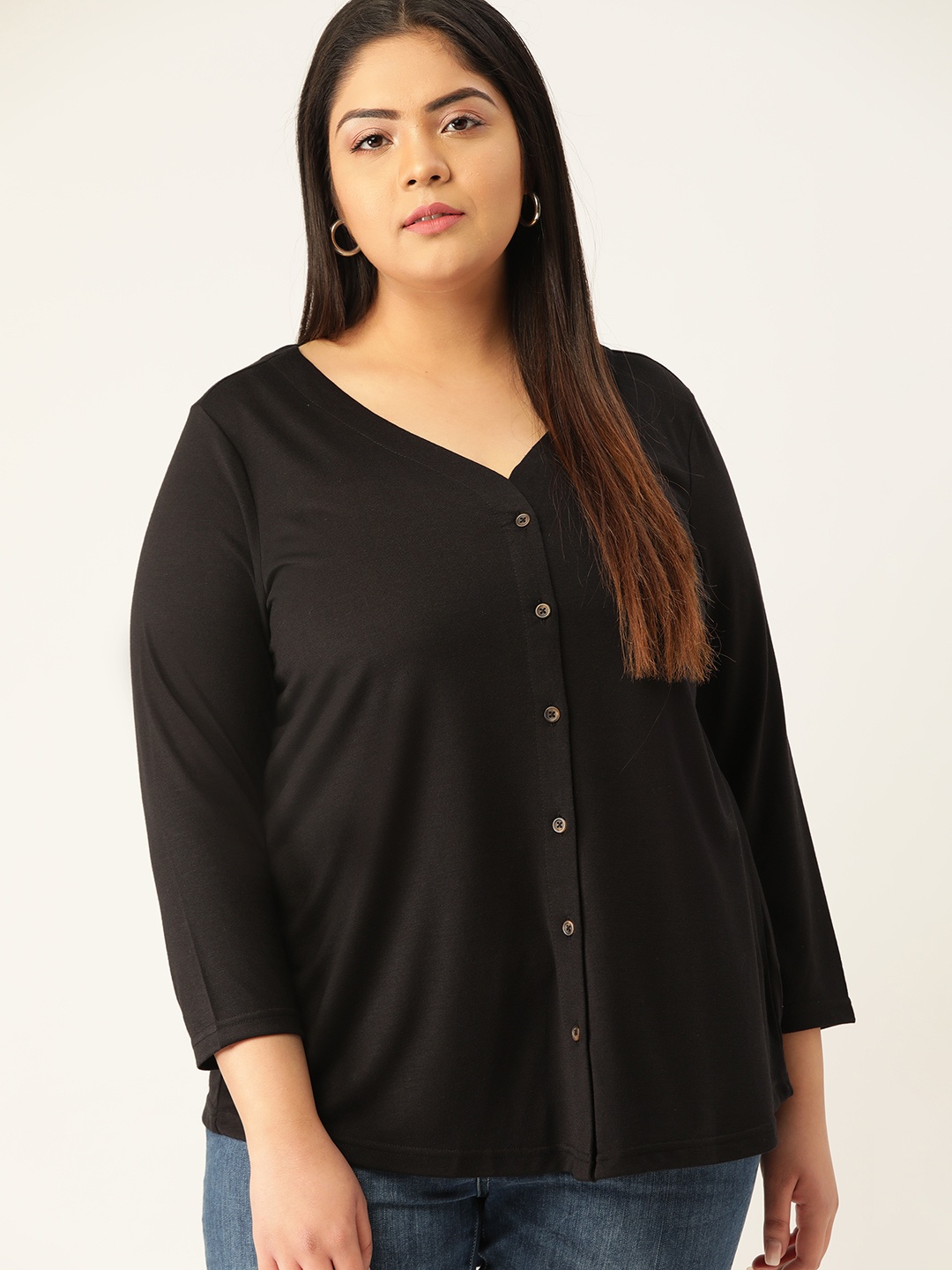 

Sztori Women Plus Size Black Solid Top