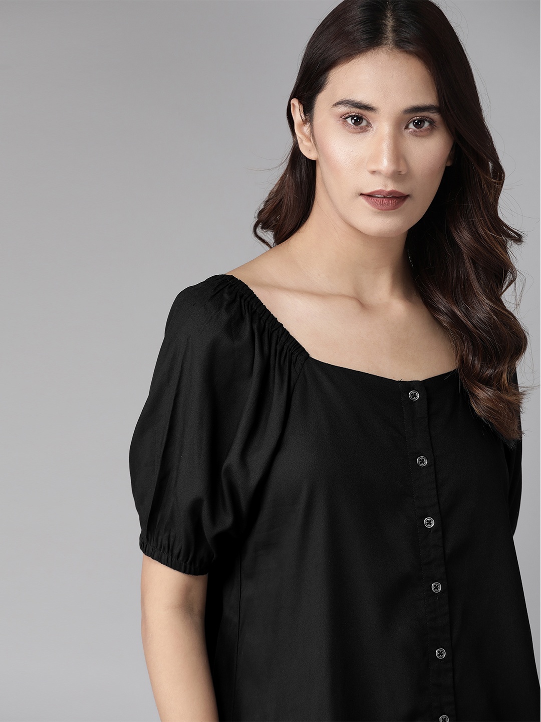 

Roadster Greenturn Women Black Solid Viscose Regular Sustainable Top