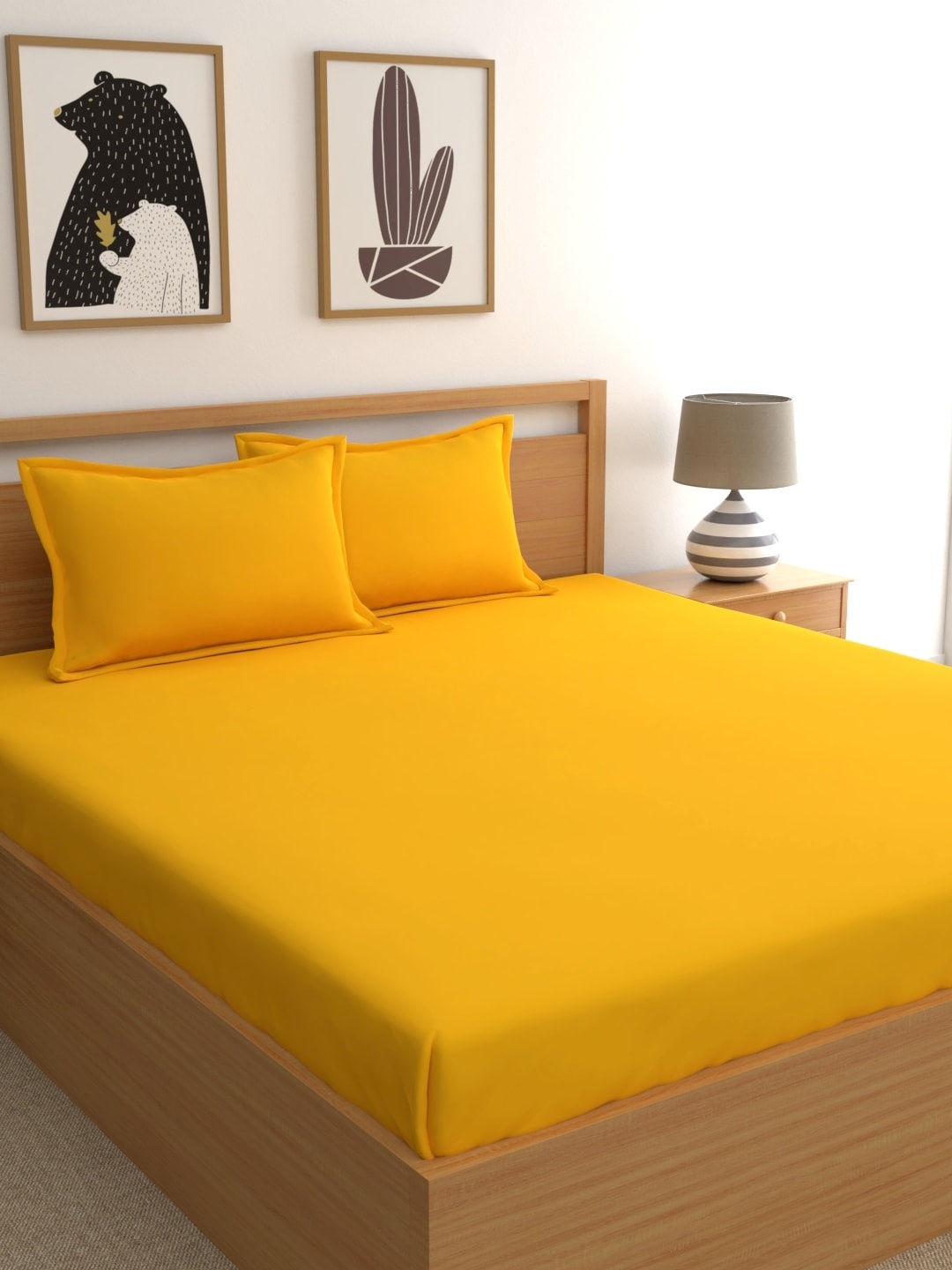 

Home Ecstasy Mustard Yellow Solid 160 TC Cotton 1 Queen Bedsheet with 2 Pillow Covers