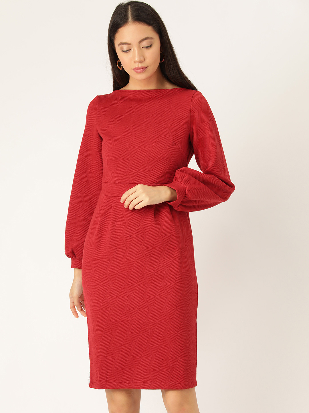 

ANVI Be Yourself Women Maroon Self Design Sheath Dress