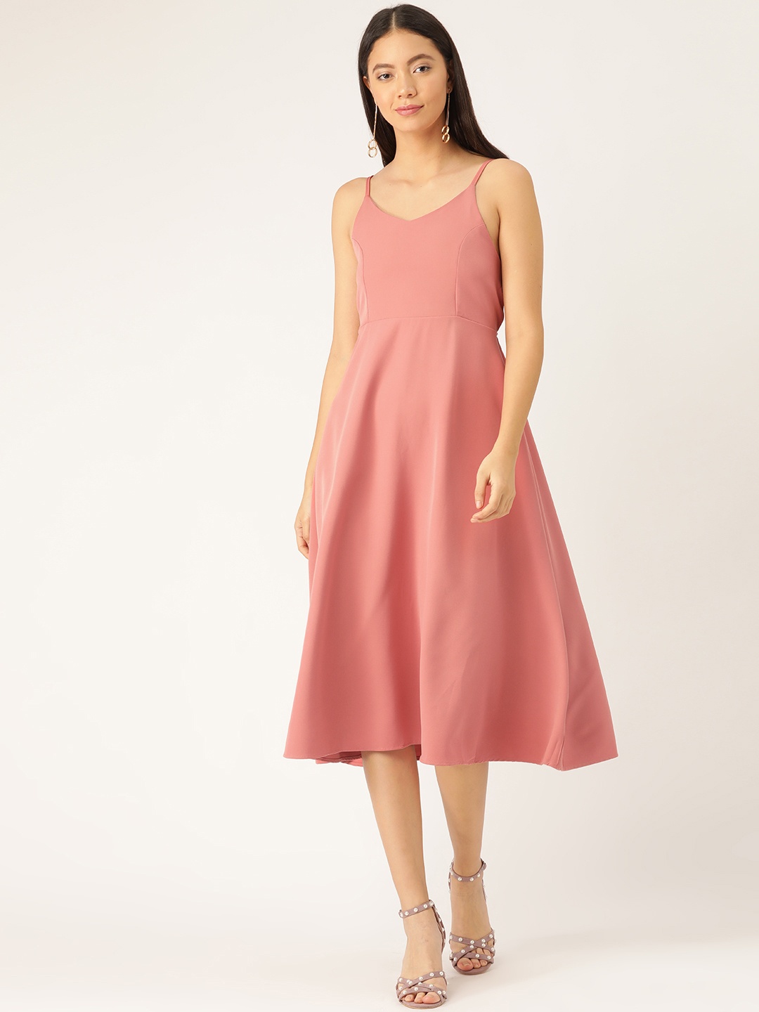 

ANVI Be Yourself Women Pink Solid Styled Back A-Line Dress