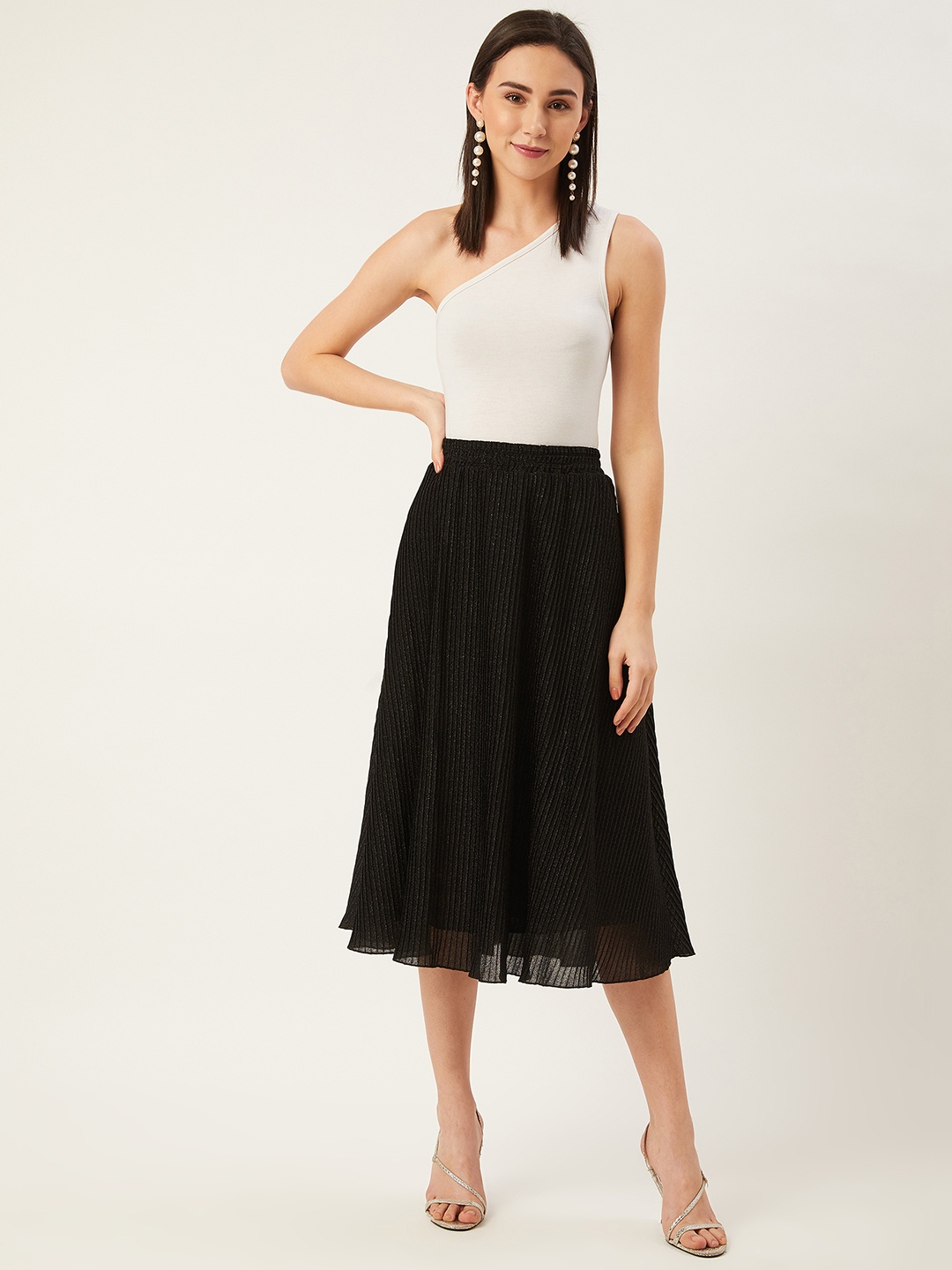 

ANVI Be Yourself Black Accordion Pleated Midi Flared Skirt