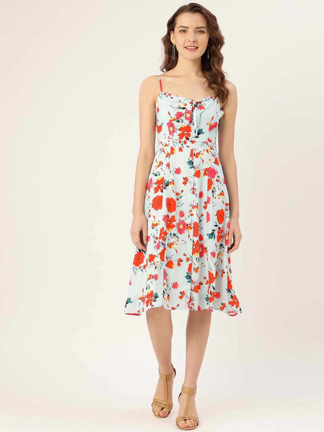 

ANVI Be Yourself Women Blue & Red Floral Print Fit & Flare Dress