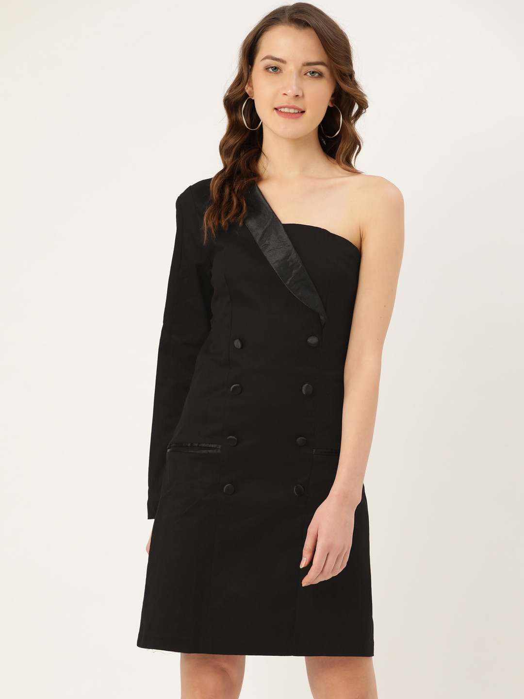 

ANVI Be Yourself Women Black Solid One Shoulder Sheath Dress