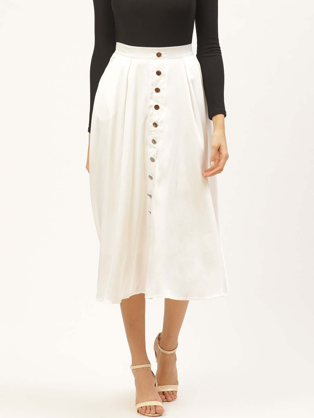 

ANVI Be Yourself Women White Solid A-Line Skirt