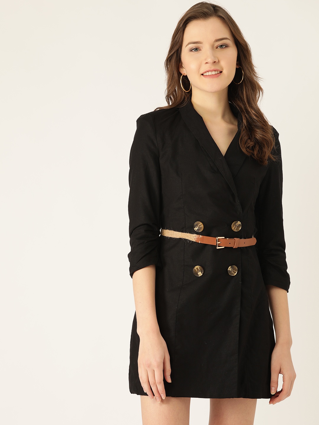 

ANVI Be Yourself Women Black Solid Trench Dress