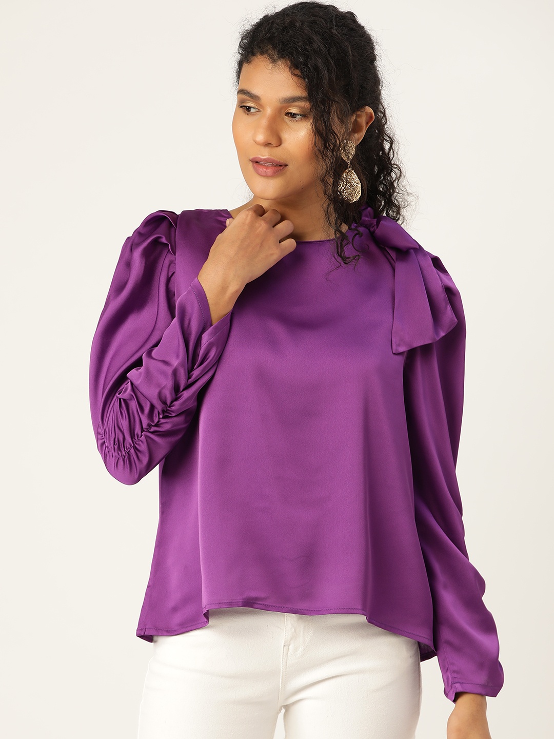 

ANVI Be Yourself Women Purple Satin Finish Solid Top