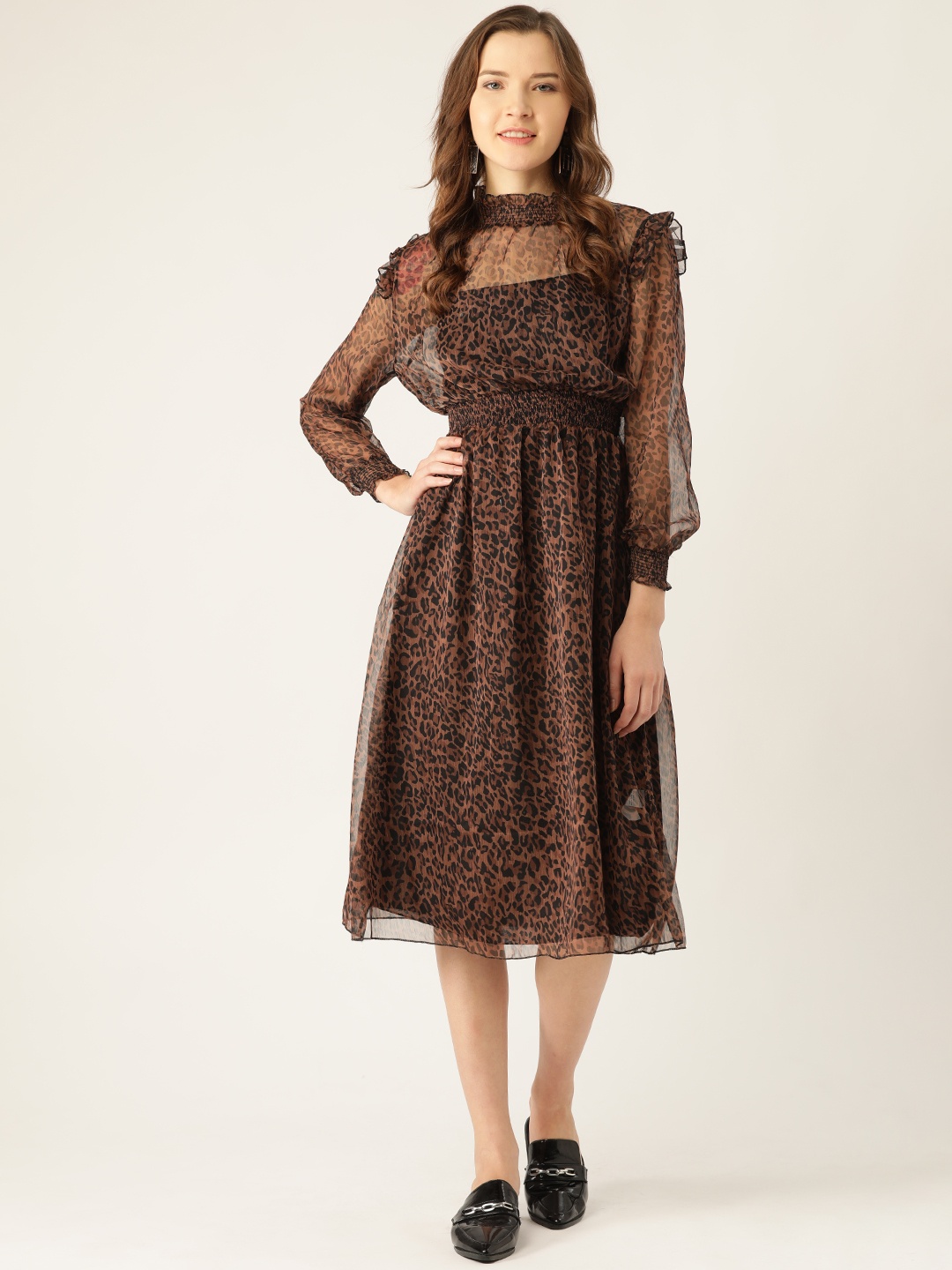 

ANVI Be Yourself Women Brown & Black Animal Print A-Line Dress