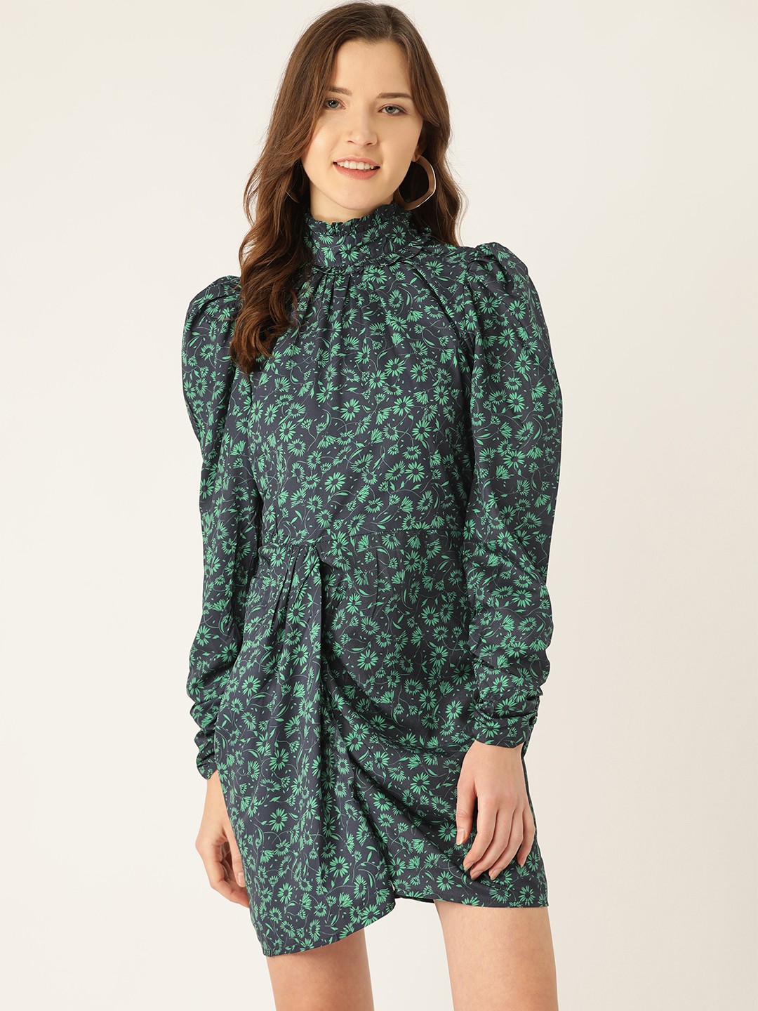 

ANVI Be Yourself Women Green & Navy Floral Print Sheath Dress