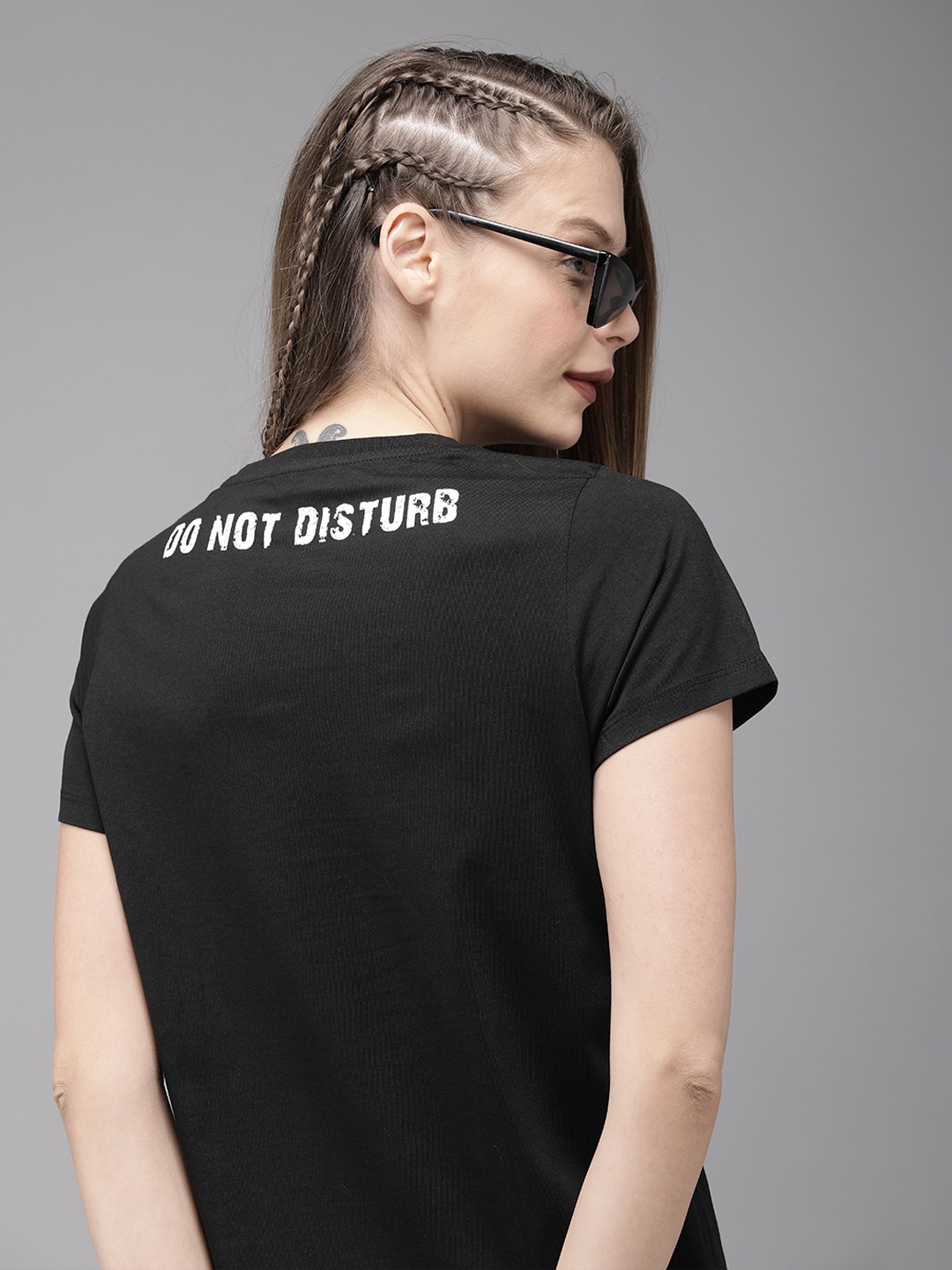 

Roadster Women Black Printed Round Neck Pure Cotton T-shirt