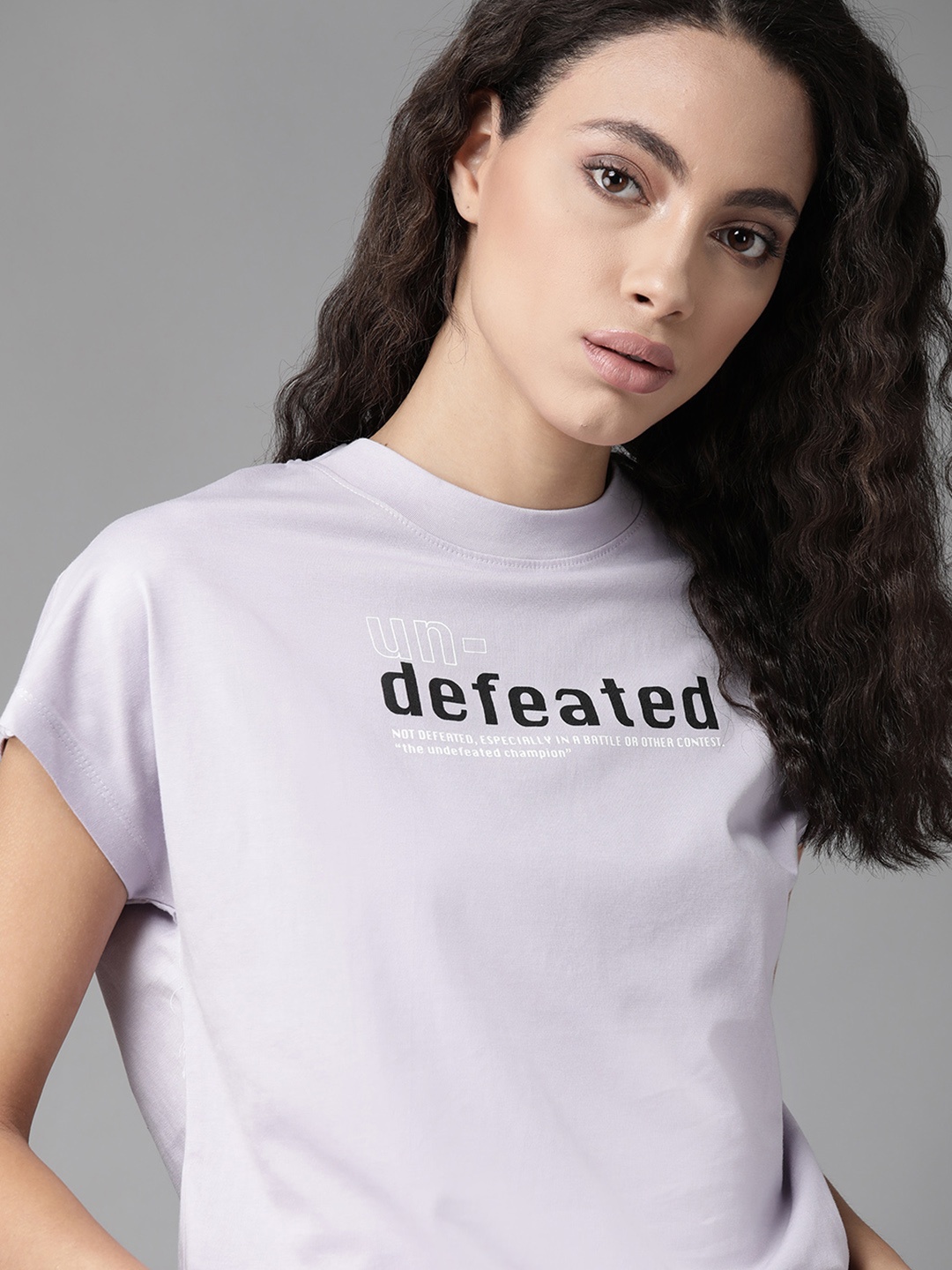 

Roadster Women Lavender & Black Printed Round Neck Relaxed Fit T-shirt