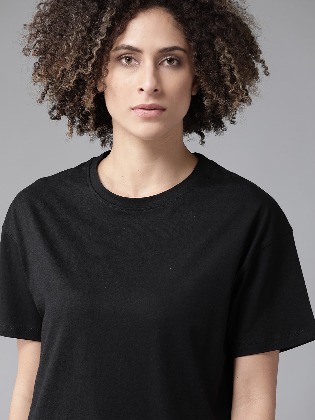 

Roadster Women Black Solid Round Neck T-shirt