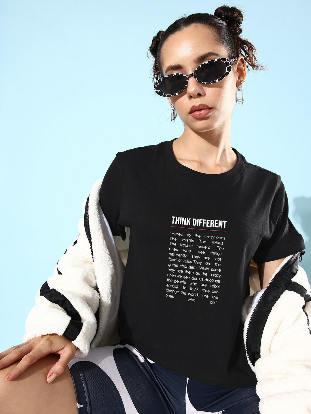 

The Roadster Lifestyle Co. Women Jet Black Pure Cotton Ramble Better Slogans T-shirt