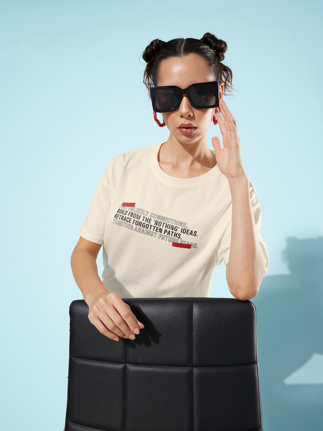 

The Roadster Lifestyle Co. Women Off-White Pure Cotton Ramble Better Slogans T-shirt