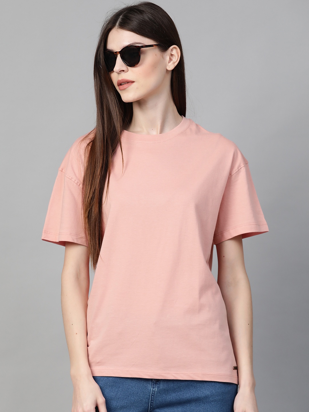 

Roadster Women Pink Solid Round Neck T-shirt
