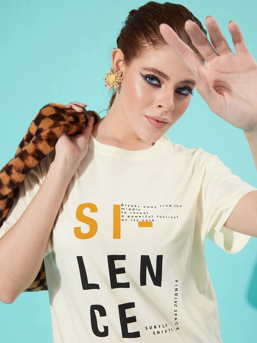

Roadster Women White & Black Printed Round Neck T-shirt