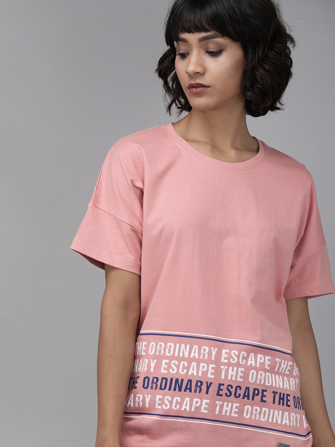 

Roadster Women Pink Printed Round Neck T-shirt