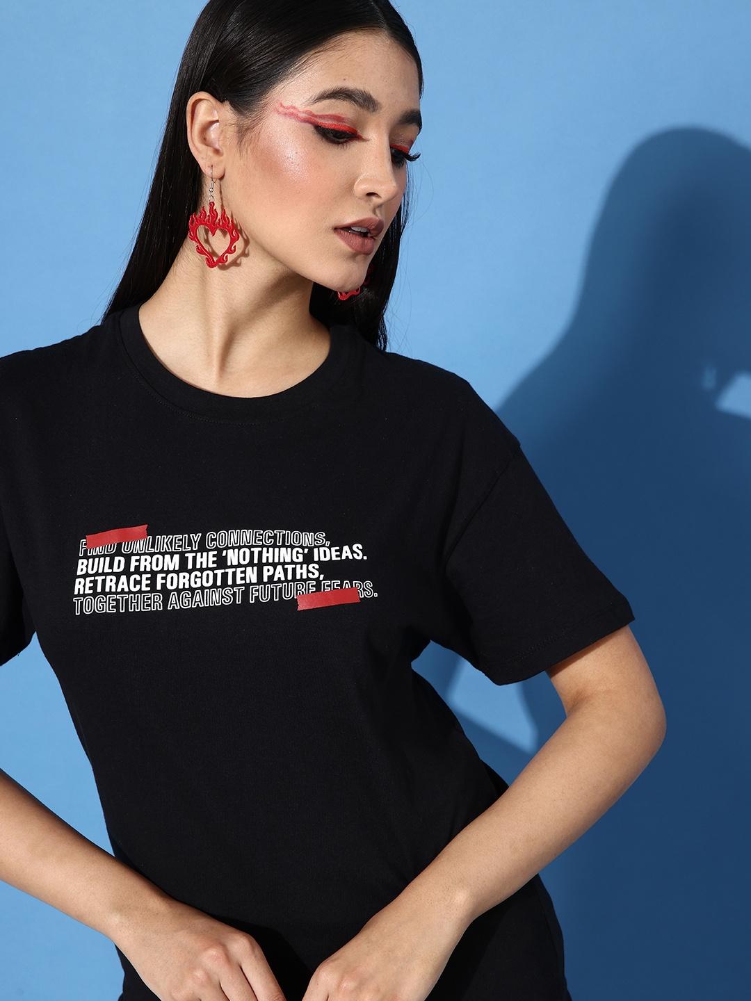

The Roadster Lifestyle Co. Women Black Printed Pure Cotton T-shirt