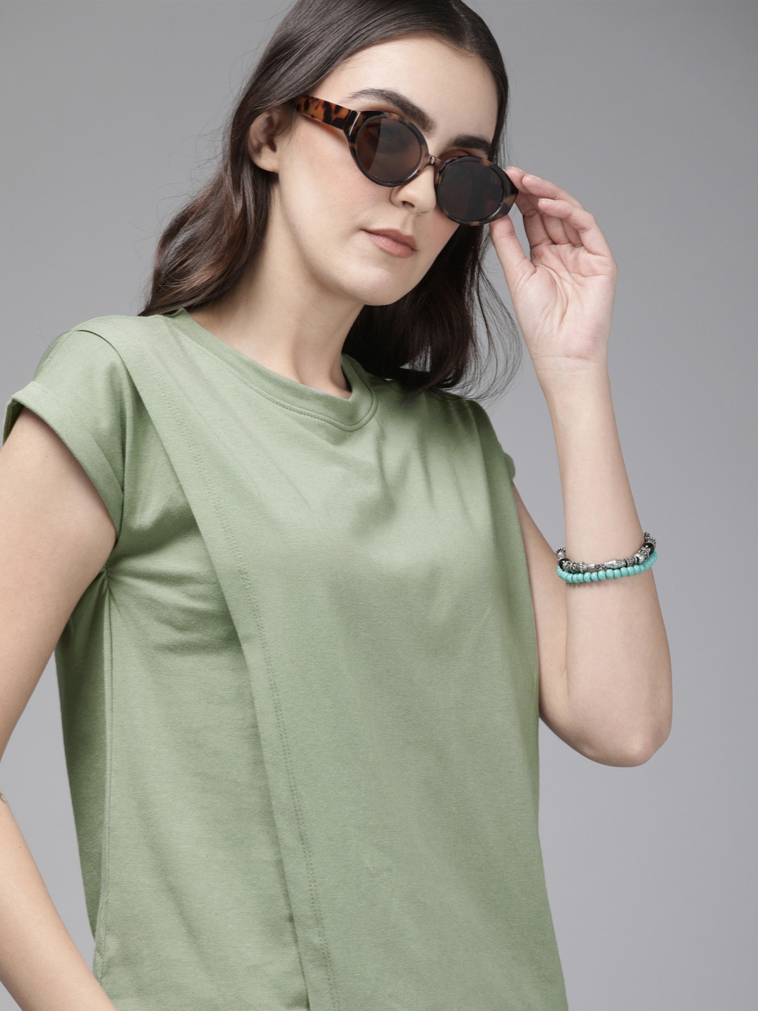 

Roadster Green Layered Pure Cotton Top