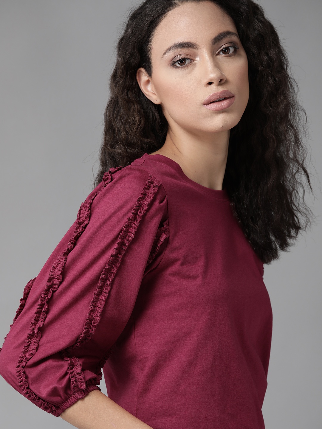 

Roadster Women Burgundy Solid Pure Cotton Top