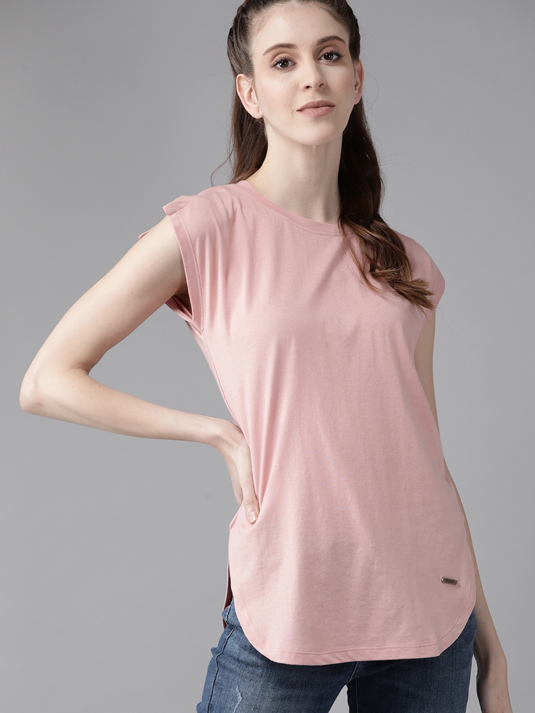 

Roadster Women Pink Solid Pure Cotton T-shirt