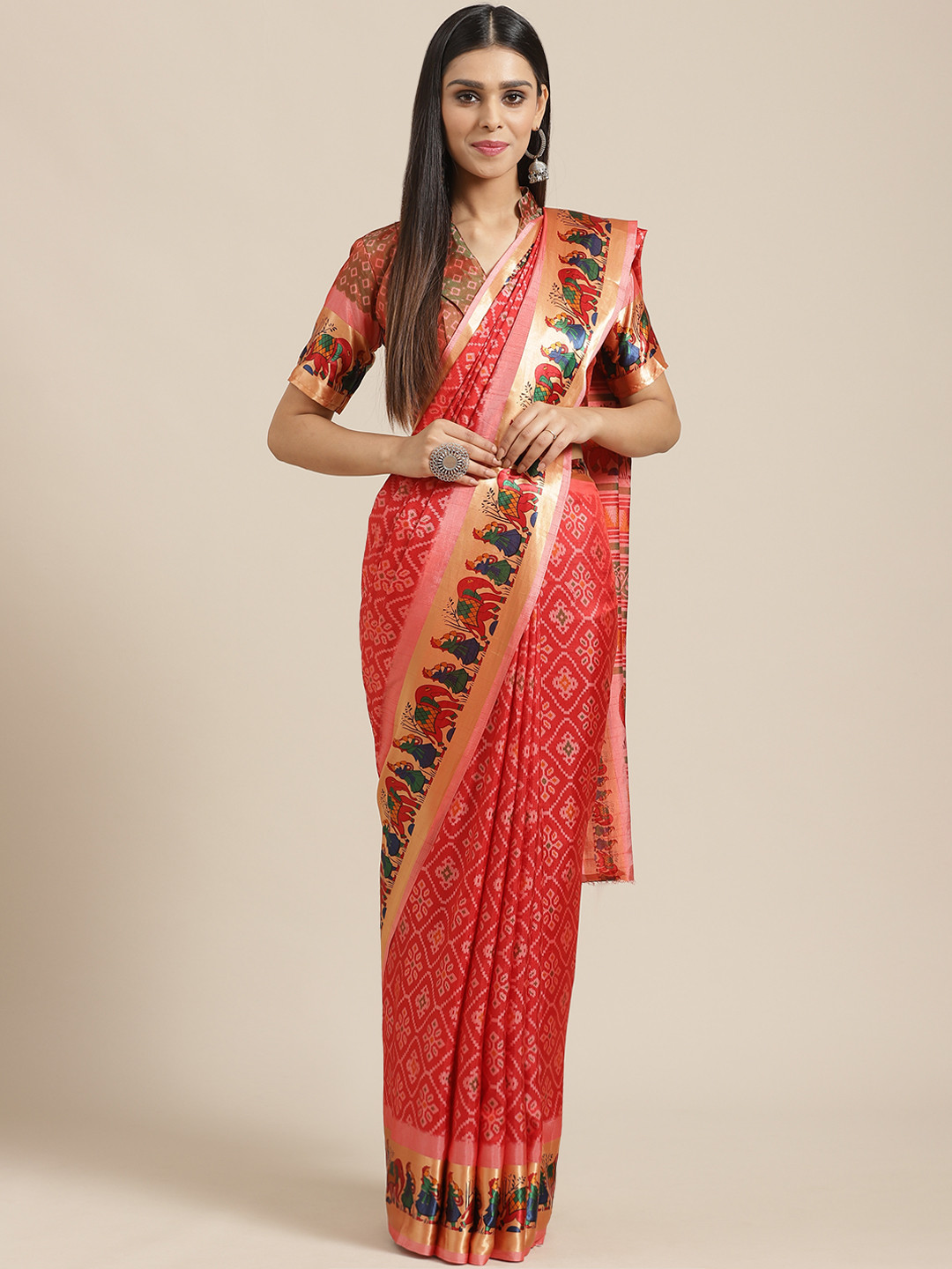 

Saree mall Red & Pink Printed Saree
